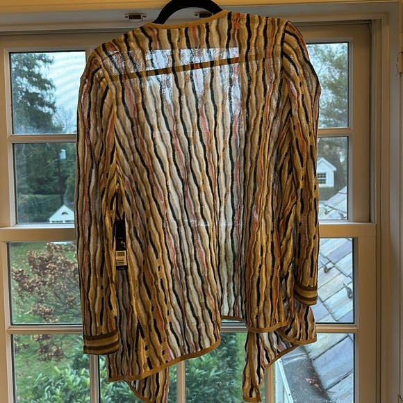 Nic+Zoe Open Front Cardigan Linen Blend Pink Black Sweater $138 NWT Large - Picture 4 of 13